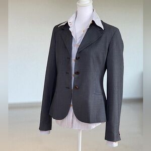 Kuhlman Blue’ish Gray Fitted Blazer Women’s Sz 40 XS Sharp Shoulders Made Italy